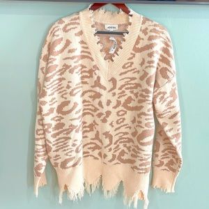 Adora Oversized Animal Print Distressed Detailing Sweater Size 2X.